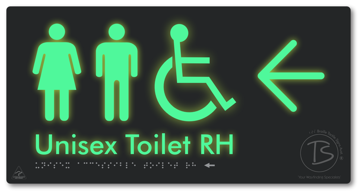 Unisex Accessible Toilet RH with Large Directional Arrow - Braille Tactile Signs Aust.