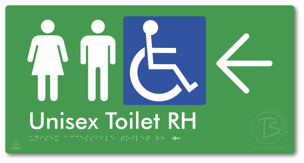Unisex Accessible Toilet RH with Large Directional Arrow - Braille Tactile Signs Aust.