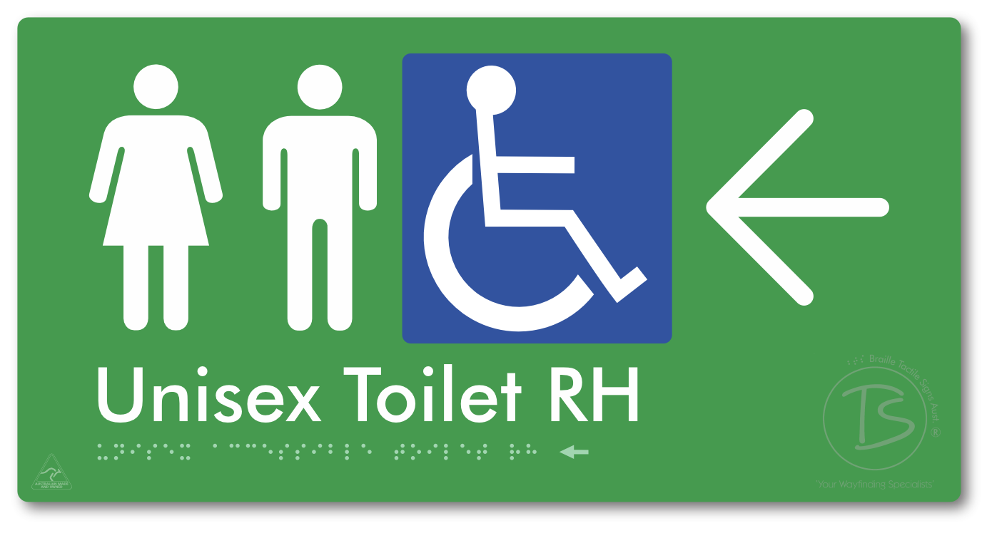 Unisex Accessible Toilet RH with Large Directional Arrow - Braille Tactile Signs Aust.