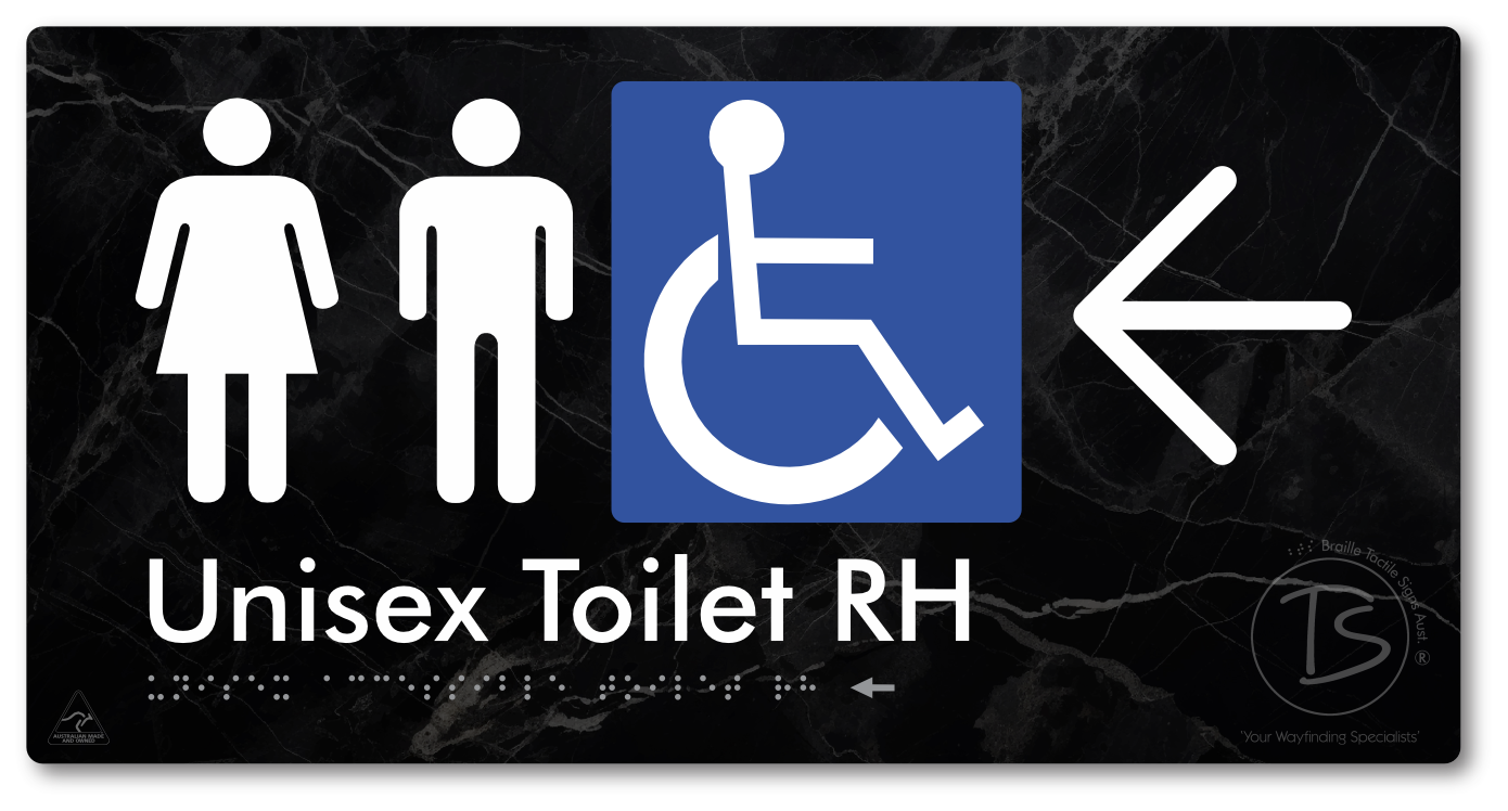 Unisex Accessible Toilet RH with Large Directional Arrow - Braille Tactile Signs Aust.