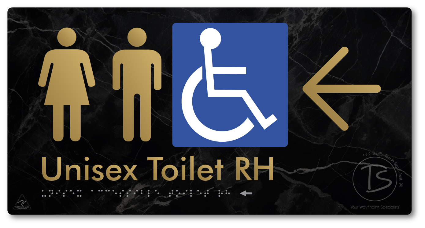 Unisex Accessible Toilet RH with Large Directional Arrow - Braille Tactile Signs Aust.