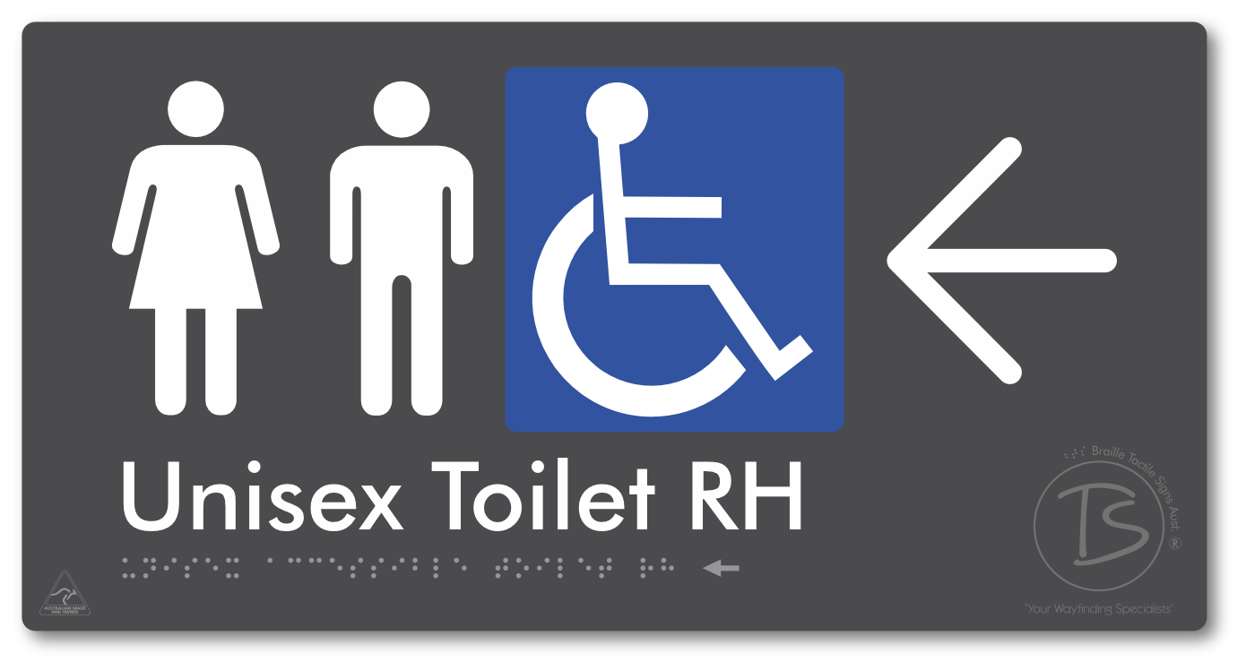 Unisex Accessible Toilet RH with Large Directional Arrow - Braille Tactile Signs Aust.