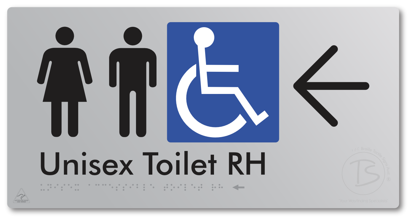 Unisex Accessible Toilet RH with Large Directional Arrow - Braille Tactile Signs Aust.