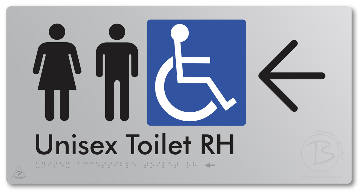 Unisex Accessible Toilet RH with Large Directional Arrow - Braille Tactile Signs Aust.