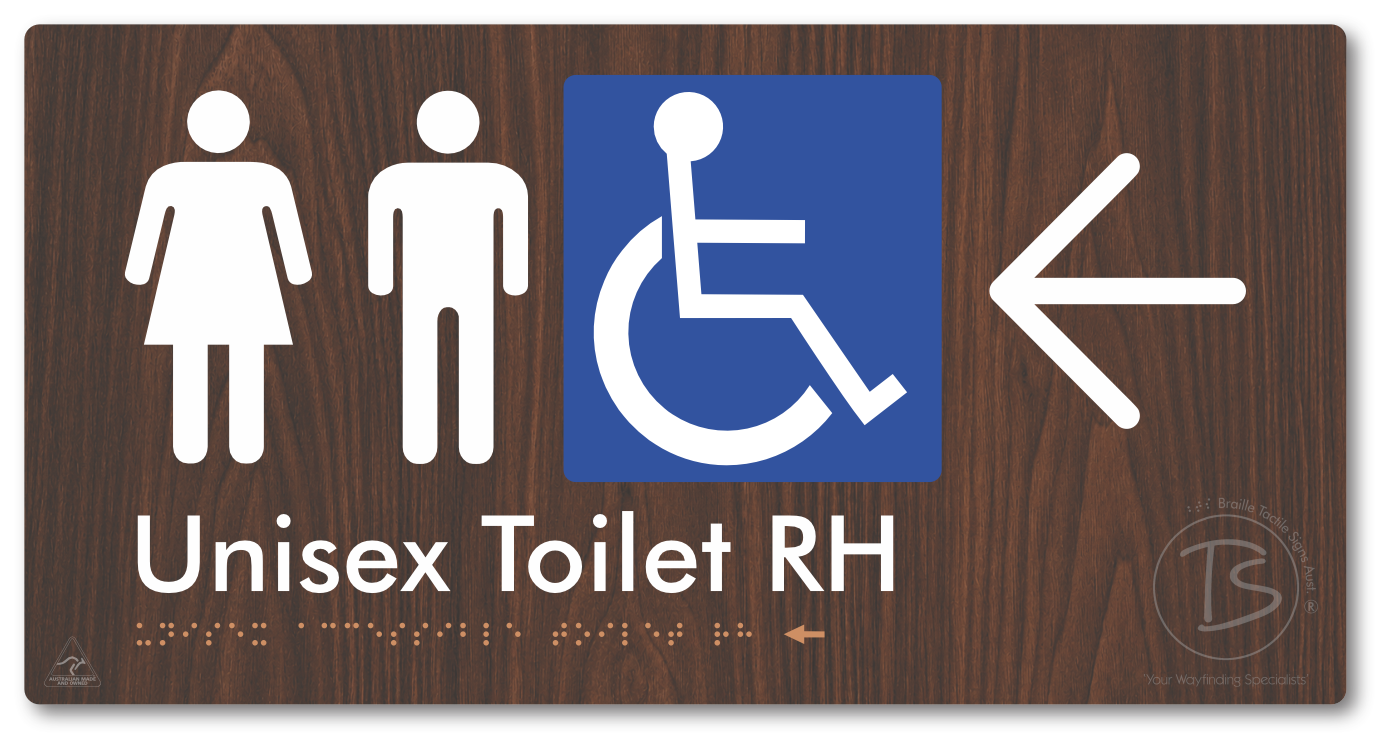Unisex Accessible Toilet RH with Large Directional Arrow - Braille Tactile Signs Aust.
