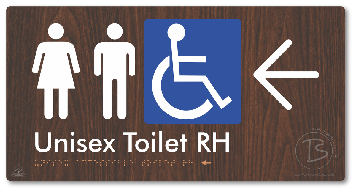 Unisex Accessible Toilet RH with Large Directional Arrow - Braille Tactile Signs Aust.