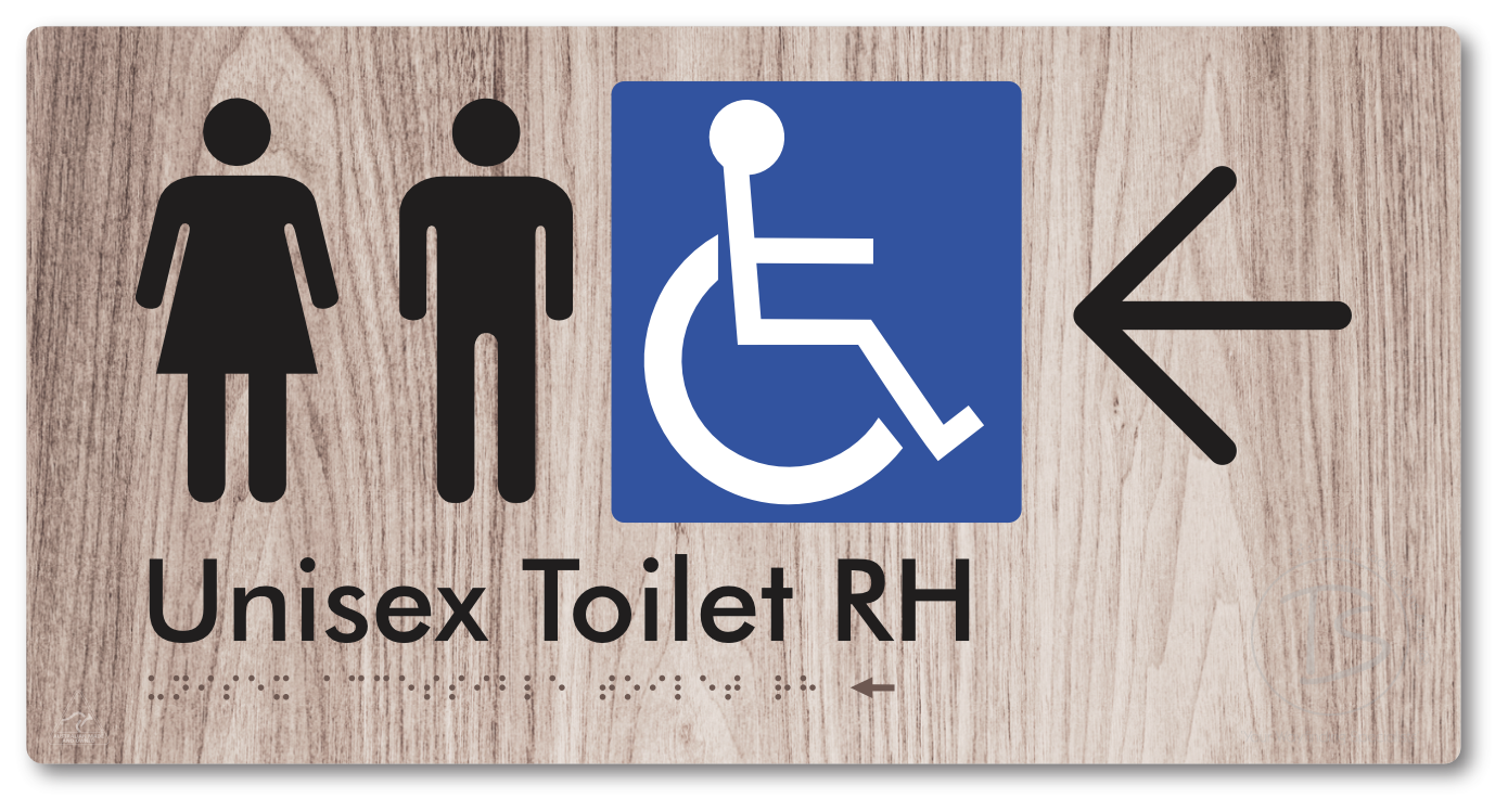 Unisex Accessible Toilet RH with Large Directional Arrow - Braille Tactile Signs Aust.