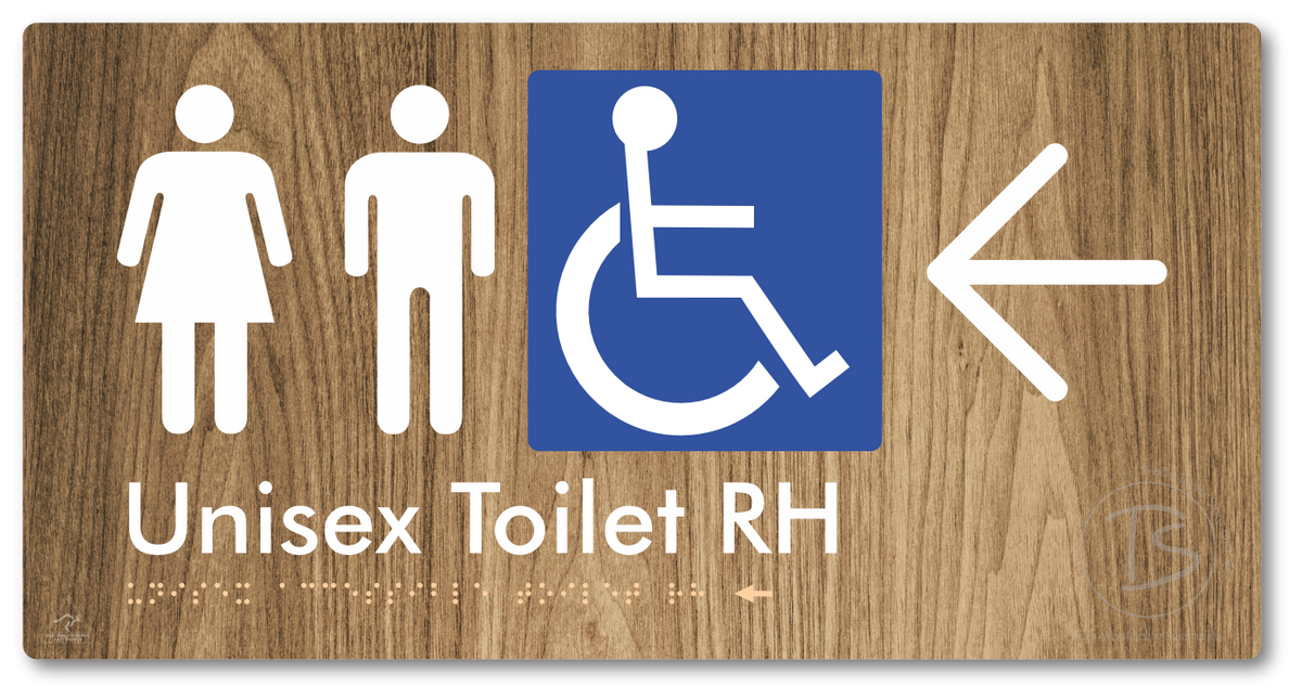 Unisex Accessible Toilet RH with Large Directional Arrow - Braille Tactile Signs Aust.