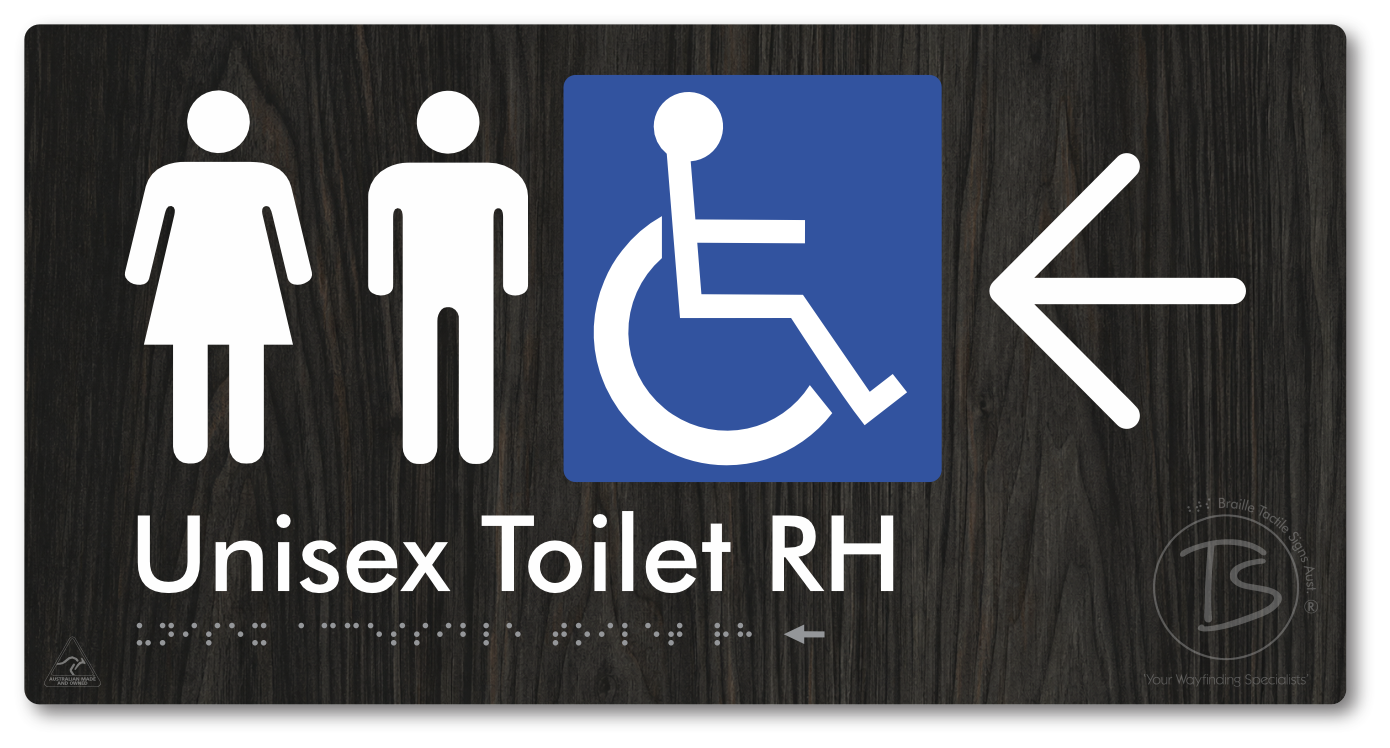 Unisex Accessible Toilet RH with Large Directional Arrow - Braille Tactile Signs Aust.