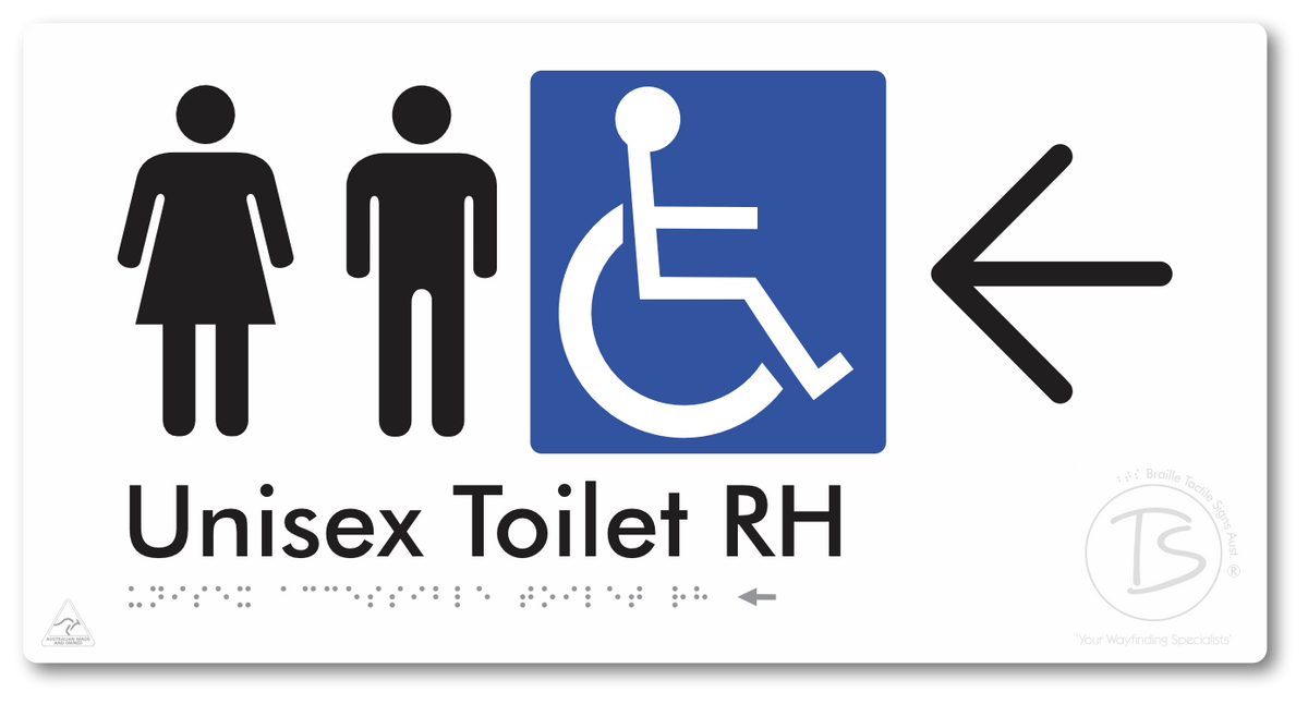 Unisex Accessible Toilet RH with Large Directional Arrow - Braille Tactile Signs Aust.