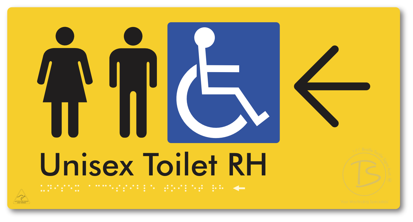 Unisex Accessible Toilet RH with Large Directional Arrow - Braille Tactile Signs Aust.