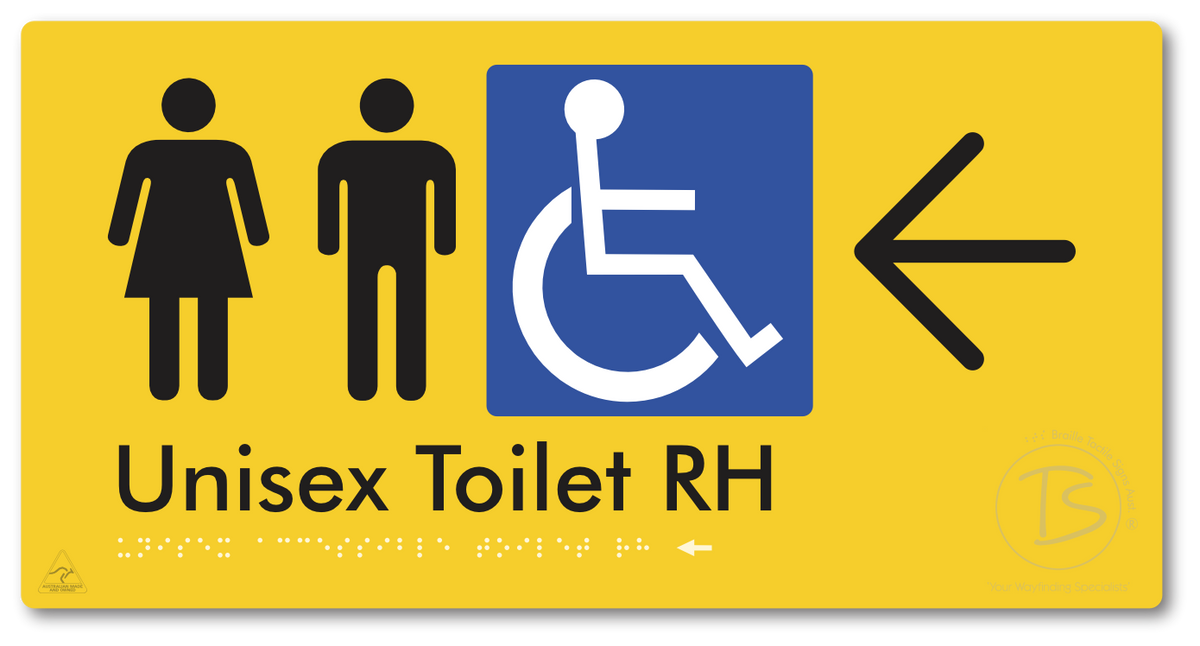 Unisex Accessible Toilet RH with Large Directional Arrow - Braille Tactile Signs Aust.
