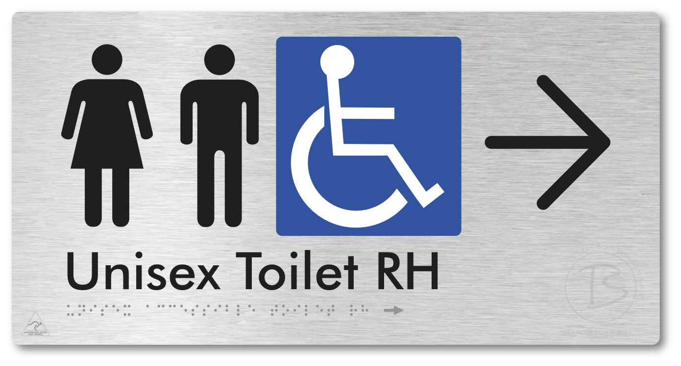 Unisex Accessible Toilet RH with Large Directional Arrow - Braille Tactile Signs Aust.