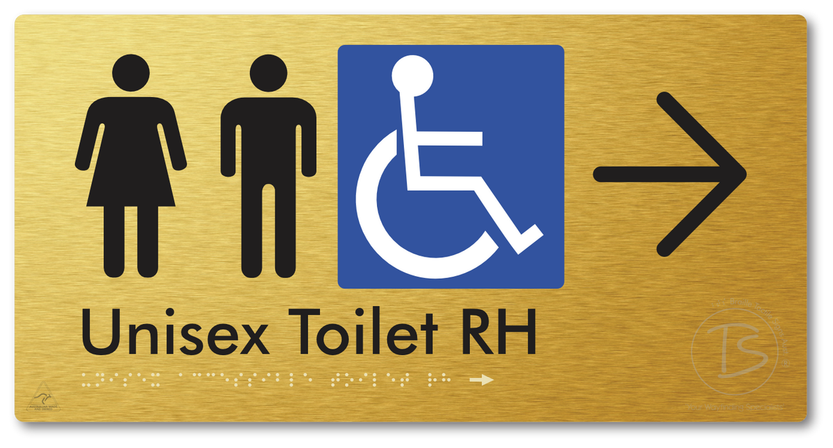 Unisex Accessible Toilet RH with Large Directional Arrow - Braille Tactile Signs Aust.