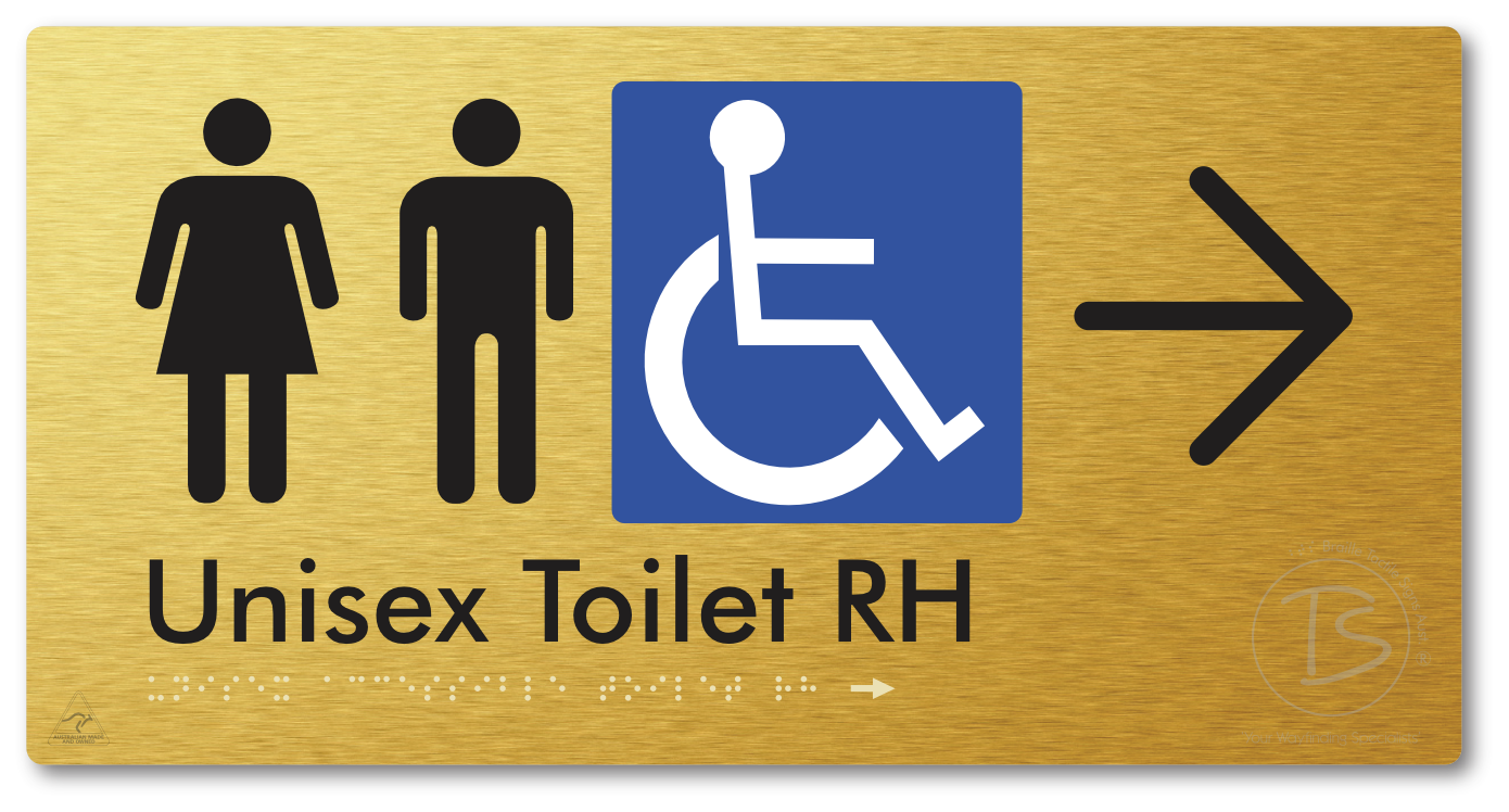 Unisex Accessible Toilet RH with Large Directional Arrow - Braille Tactile Signs Aust.