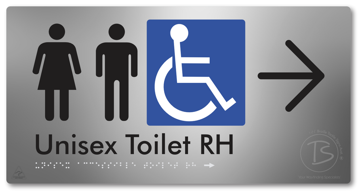 Unisex Accessible Toilet RH with Large Directional Arrow - Braille Tactile Signs Aust.