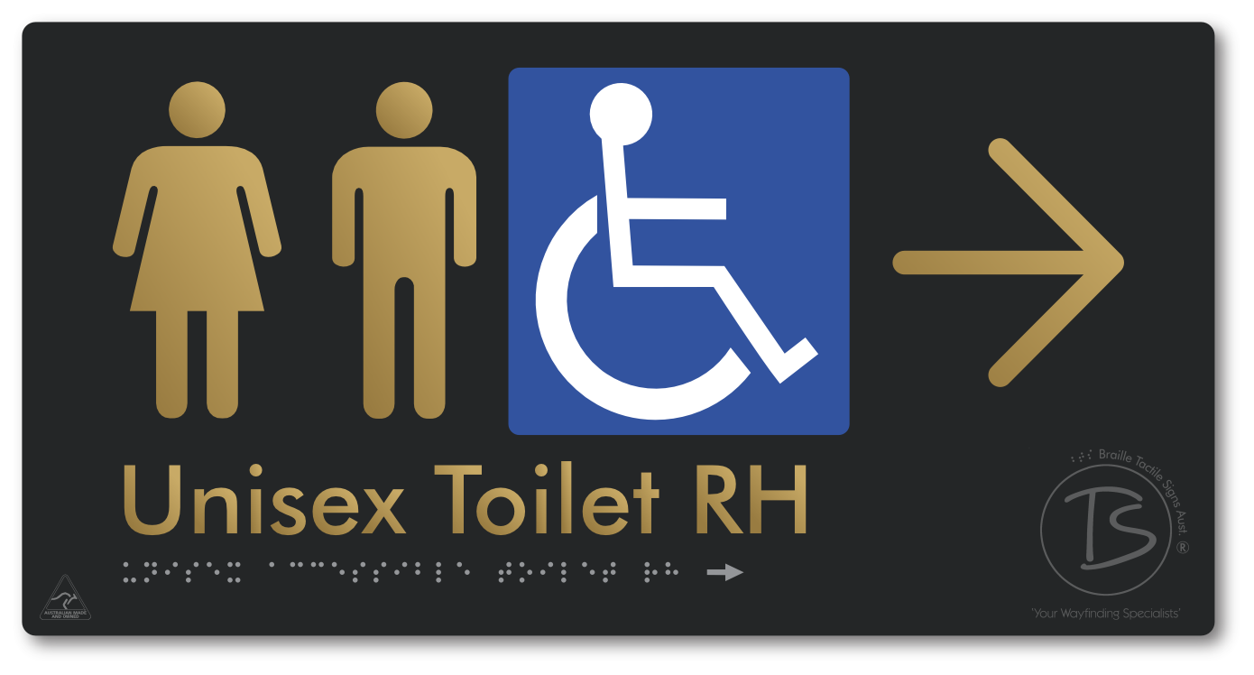 Unisex Accessible Toilet RH with Large Directional Arrow - Braille Tactile Signs Aust.