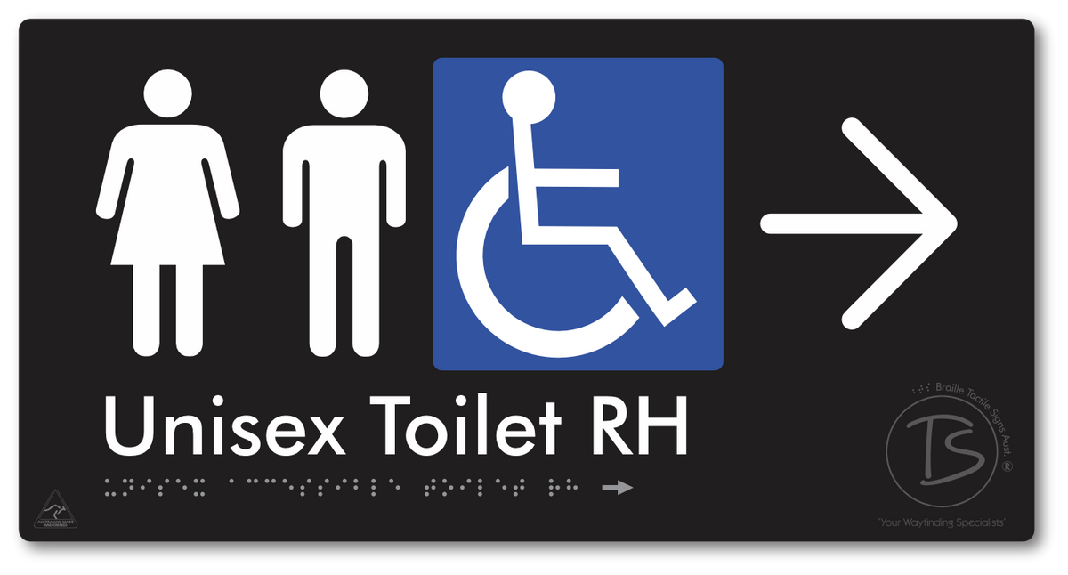 Unisex Accessible Toilet RH with Large Directional Arrow - Braille Tactile Signs Aust.