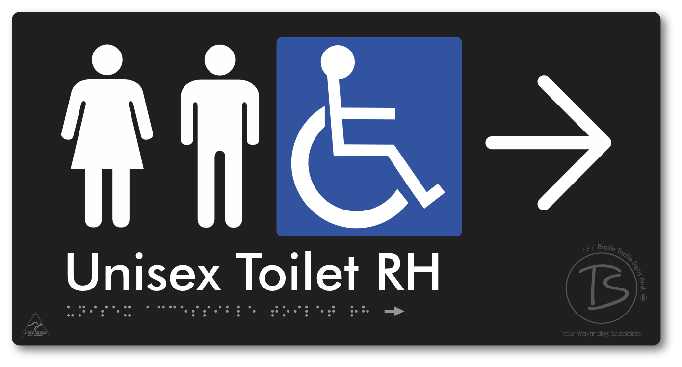 Unisex Accessible Toilet RH with Large Directional Arrow - Braille Tactile Signs Aust.