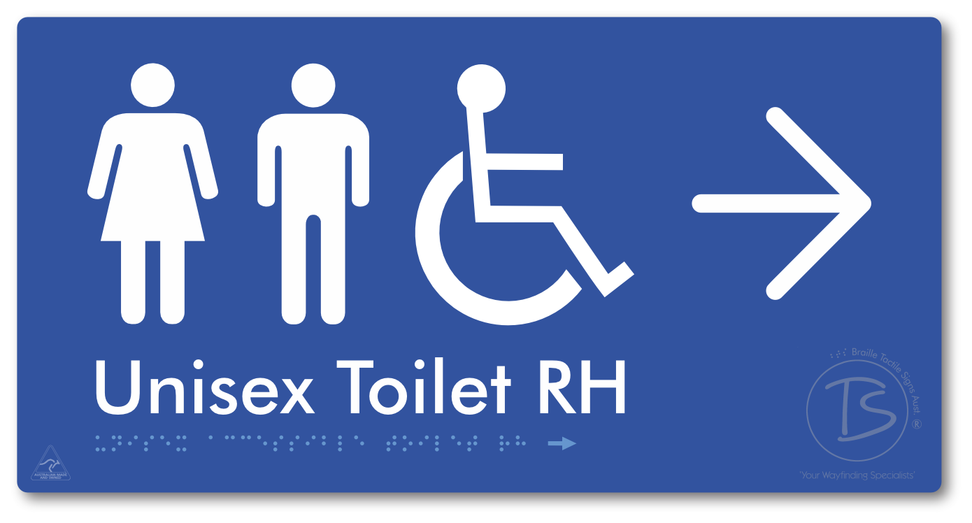 Unisex Accessible Toilet RH with Large Directional Arrow - Braille Tactile Signs Aust.