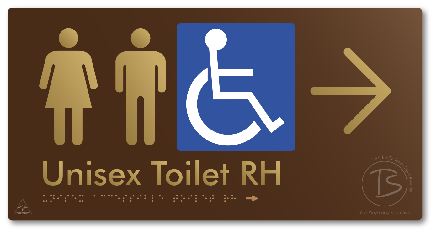 Unisex Accessible Toilet RH with Large Directional Arrow - Braille Tactile Signs Aust.