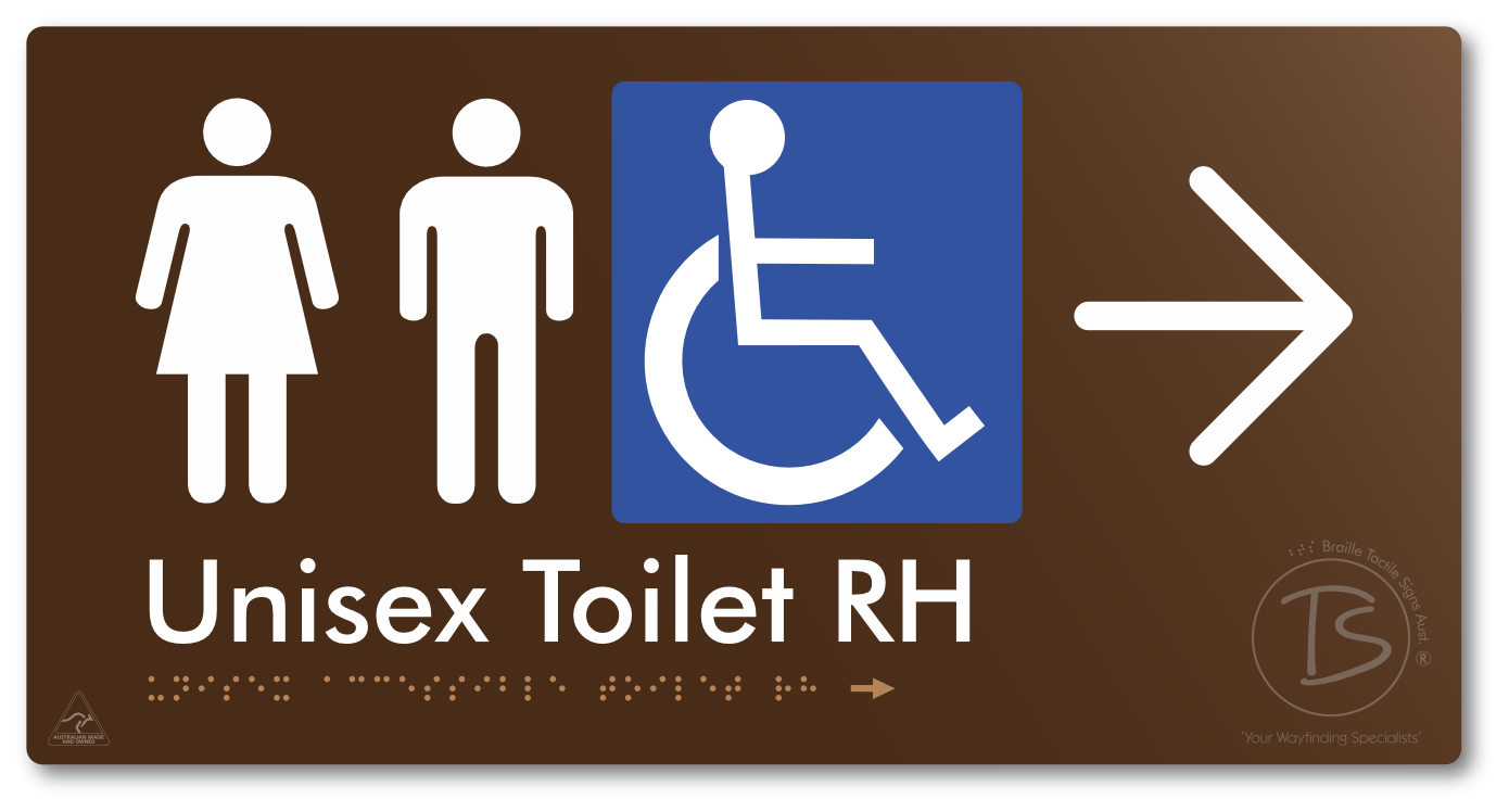 Unisex Accessible Toilet RH with Large Directional Arrow - Braille Tactile Signs Aust.