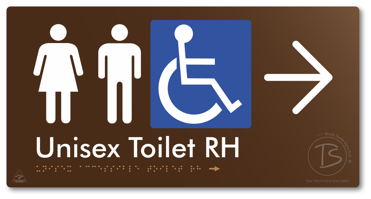 Unisex Accessible Toilet RH with Large Directional Arrow - Braille Tactile Signs Aust.
