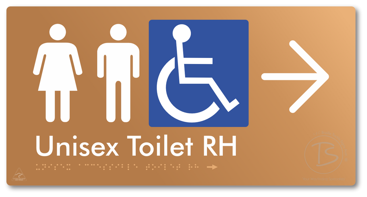 Unisex Accessible Toilet RH with Large Directional Arrow - Braille Tactile Signs Aust.