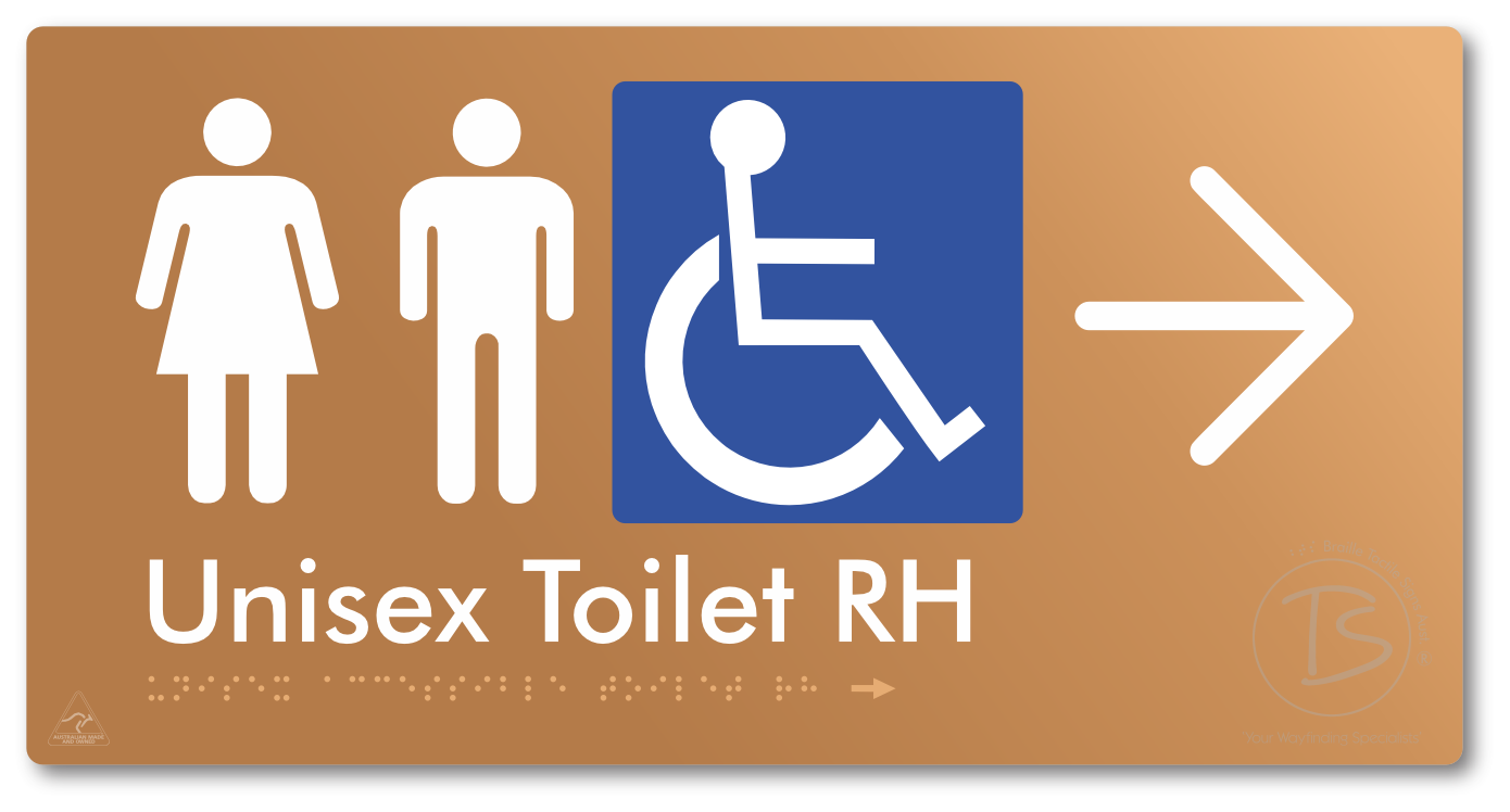 Unisex Accessible Toilet RH with Large Directional Arrow - Braille Tactile Signs Aust.