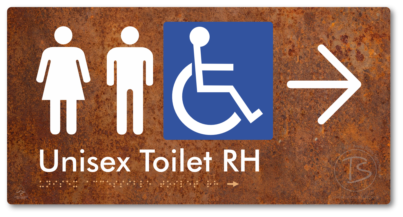 Unisex Accessible Toilet RH with Large Directional Arrow - Braille Tactile Signs Aust.