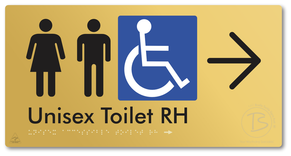 Unisex Accessible Toilet RH with Large Directional Arrow - Braille Tactile Signs Aust.