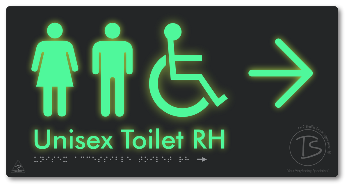 Unisex Accessible Toilet RH with Large Directional Arrow - Braille Tactile Signs Aust.
