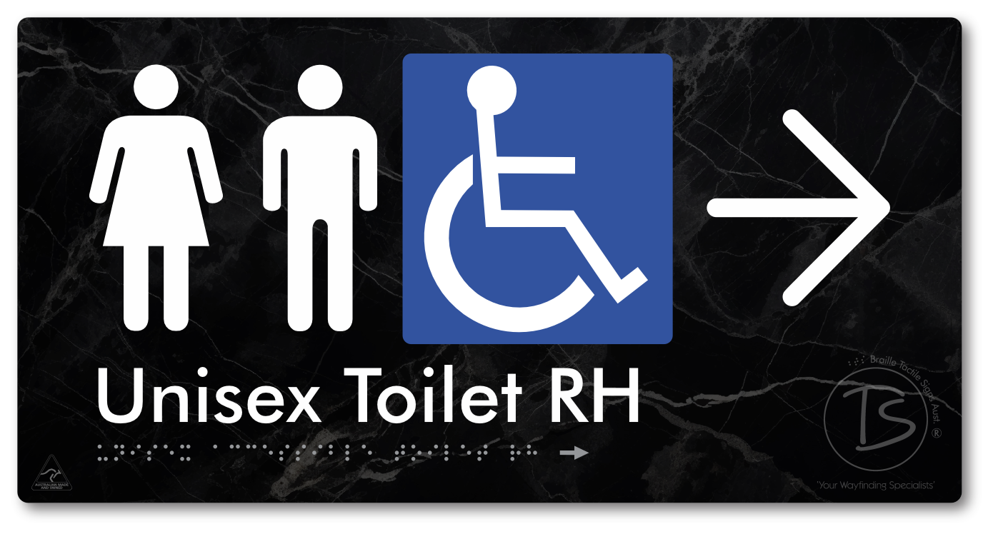 Unisex Accessible Toilet RH with Large Directional Arrow - Braille Tactile Signs Aust.