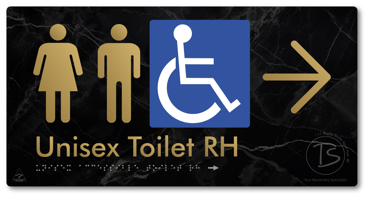 Unisex Accessible Toilet RH with Large Directional Arrow - Braille Tactile Signs Aust.
