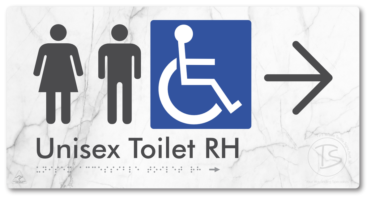 Unisex Accessible Toilet RH with Large Directional Arrow - Braille Tactile Signs Aust.