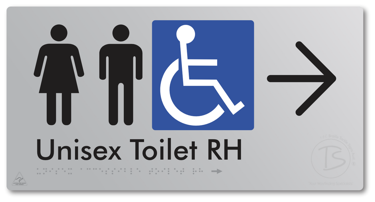 Unisex Accessible Toilet RH with Large Directional Arrow - Braille Tactile Signs Aust.