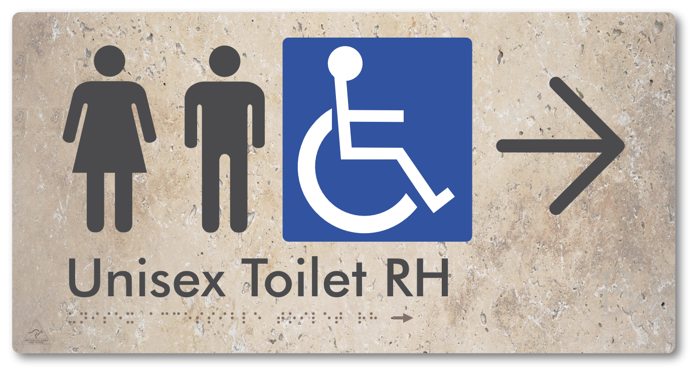Unisex Accessible Toilet RH with Large Directional Arrow - Braille Tactile Signs Aust.