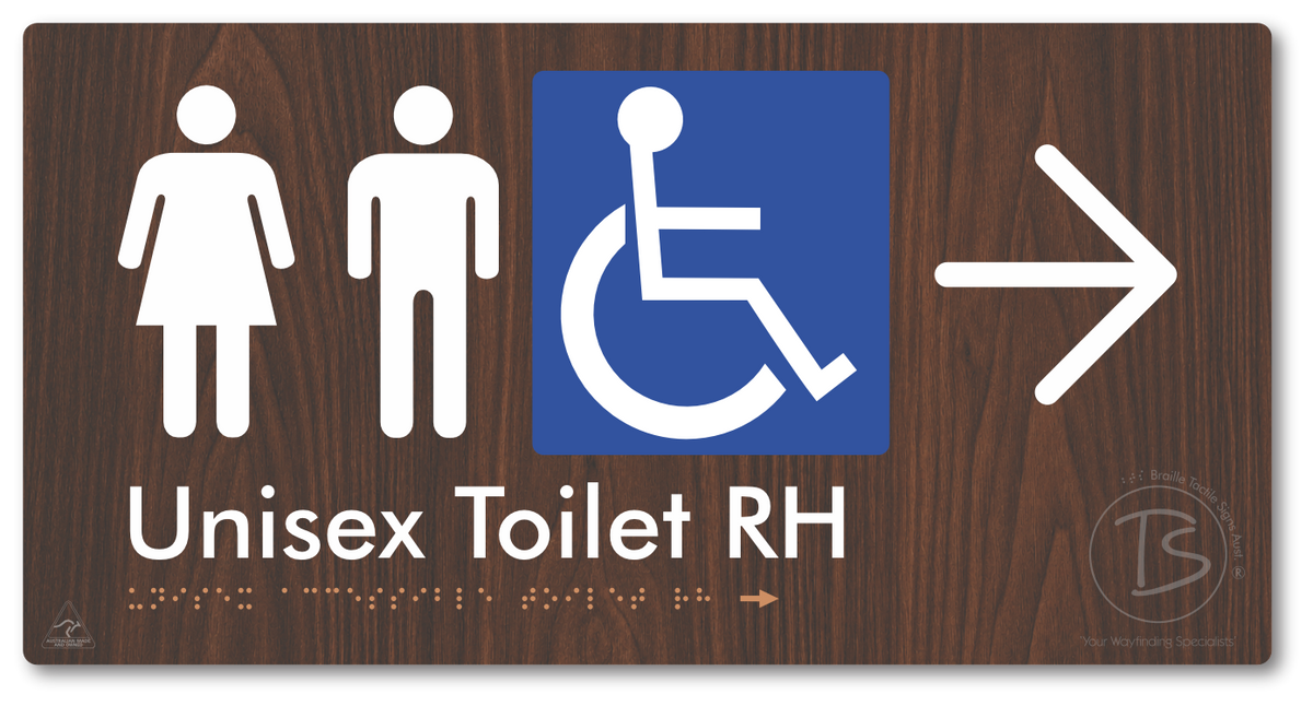 Unisex Accessible Toilet RH with Large Directional Arrow - Braille Tactile Signs Aust.