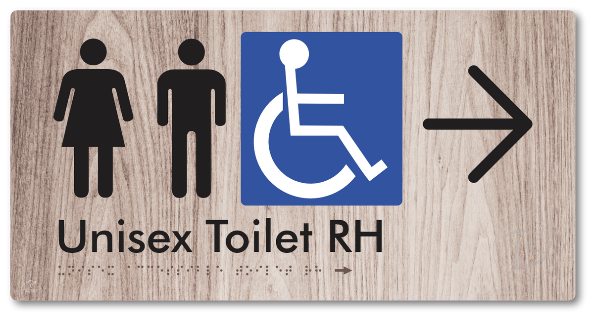 Unisex Accessible Toilet RH with Large Directional Arrow - Braille Tactile Signs Aust.