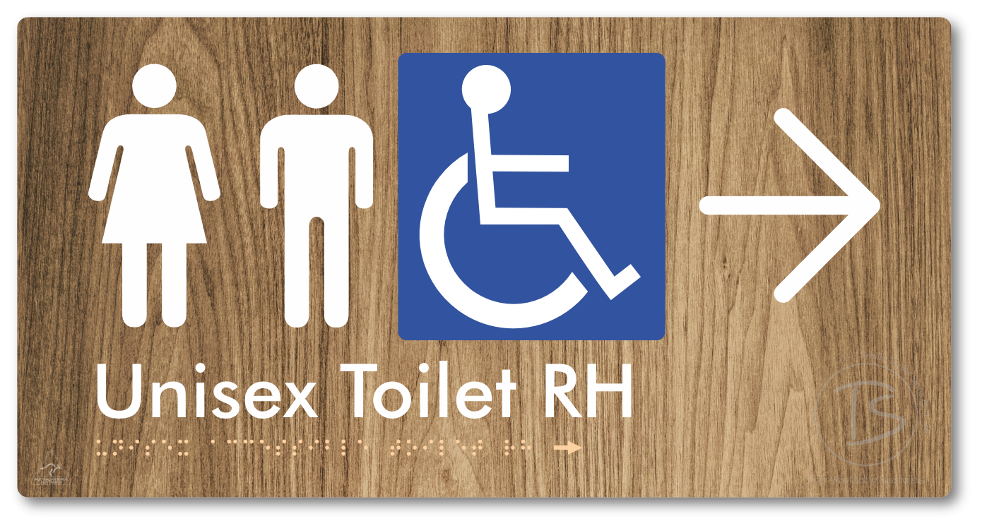 Unisex Accessible Toilet RH with Large Directional Arrow - Braille Tactile Signs Aust.