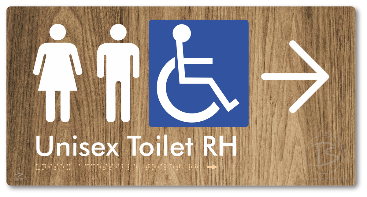 Unisex Accessible Toilet RH with Large Directional Arrow - Braille Tactile Signs Aust.