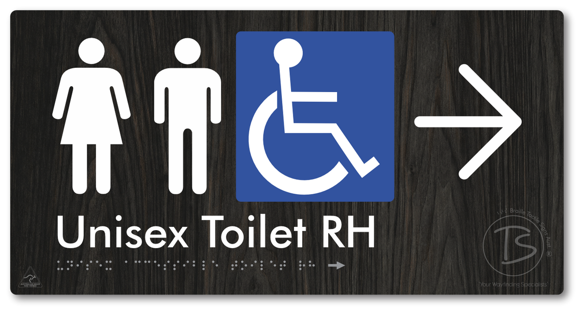 Unisex Accessible Toilet RH with Large Directional Arrow - Braille Tactile Signs Aust.