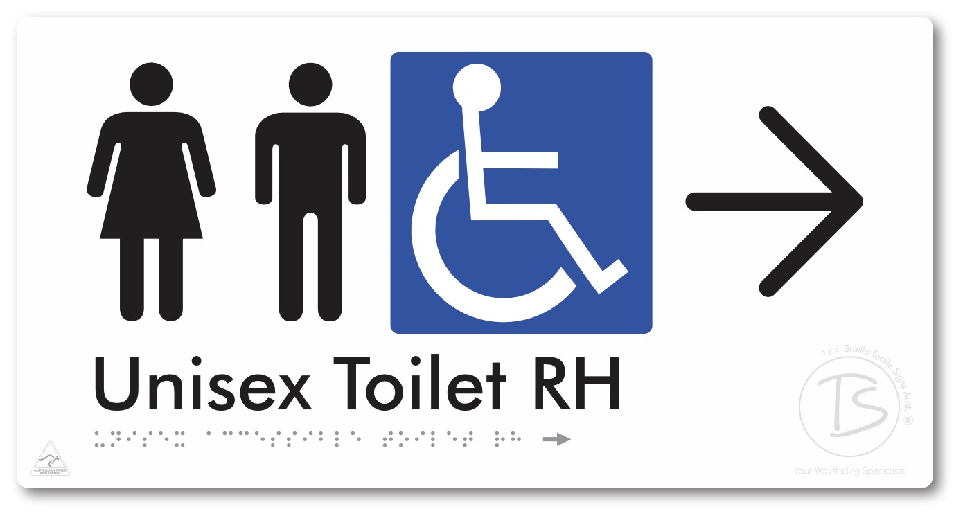 Unisex Accessible Toilet RH with Large Directional Arrow - Braille Tactile Signs Aust.