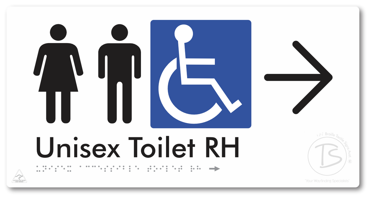 Unisex Accessible Toilet RH with Large Directional Arrow - Braille Tactile Signs Aust.