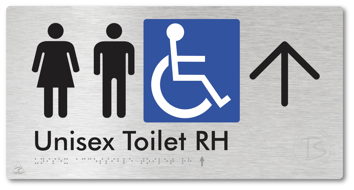 Unisex Accessible Toilet RH with Large Directional Arrow - Braille Tactile Signs Aust.