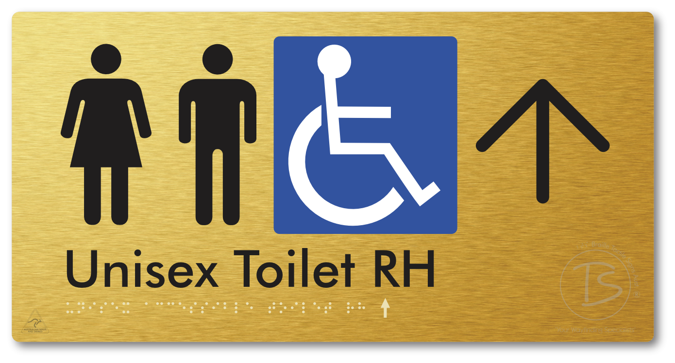 Unisex Accessible Toilet RH with Large Directional Arrow - Braille Tactile Signs Aust.