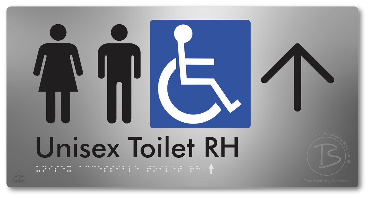 Unisex Accessible Toilet RH with Large Directional Arrow - Braille Tactile Signs Aust.