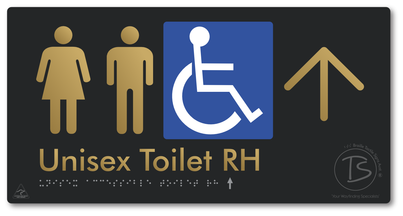 Unisex Accessible Toilet RH with Large Directional Arrow - Braille Tactile Signs Aust.