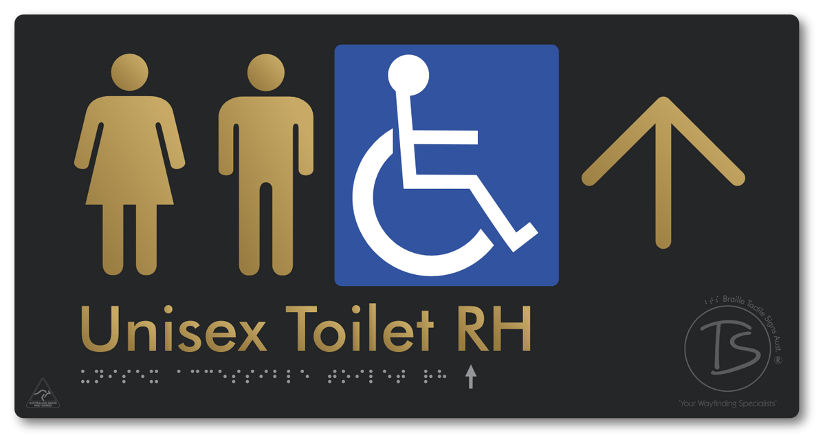 Unisex Accessible Toilet RH with Large Directional Arrow - Braille Tactile Signs Aust.