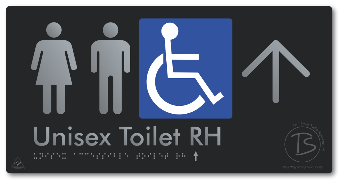 Unisex Accessible Toilet RH with Large Directional Arrow - Braille Tactile Signs Aust.